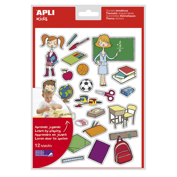 Pack De 5 Unidades Apli Gomets Tematicos La Escuela - 312 Unidades - Adhesivo Removible - Ilustraciones Educativas - Formato Ideal Para Escuelas - Cumple Normas En-71 Y Fsc - Adhesivo Base Agua - Libre De Disolventes - Colorido