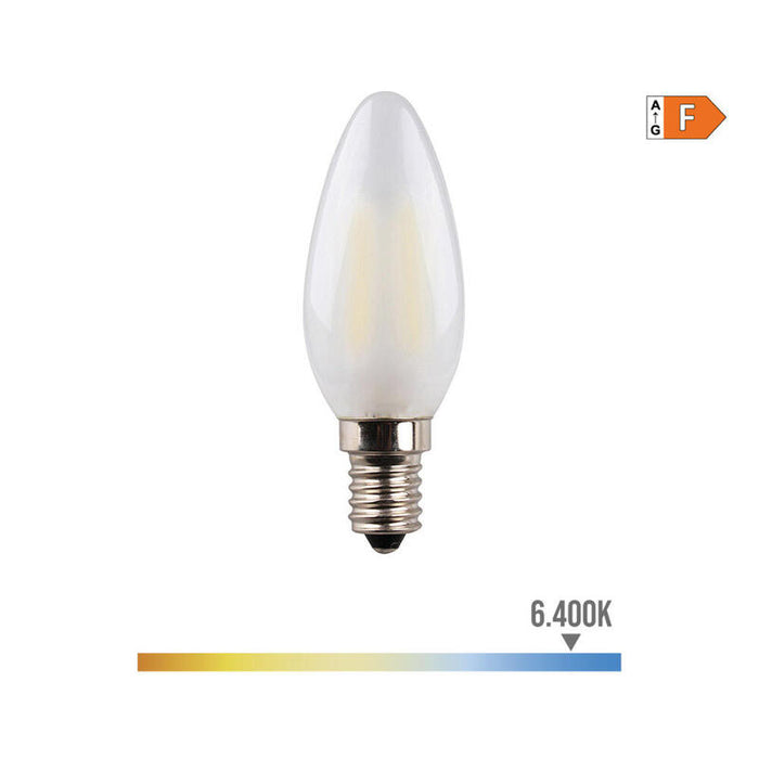 Pack De 5 Unidades - Bombilla De Vela Con Filamento De Led. Cristal Mate E14 4,5w 470lm 6400k Luz Fria Ø3,5x9,8cm Edm
