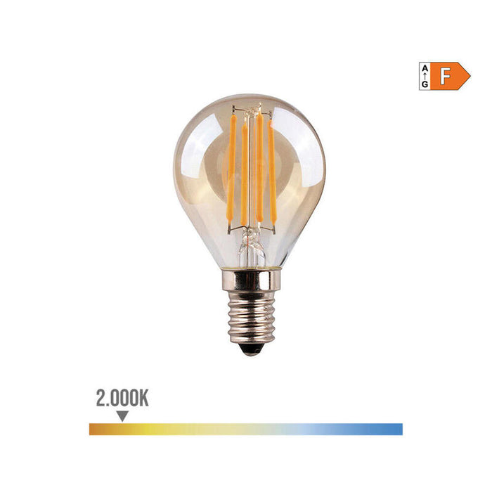 Pack De 5 Unidades - Bombilla Esferica Con Filamento De Led Cristal Vintage E14 4,5w 350lm 2000k Luz Calida Ø4,5x7,8cm Edm