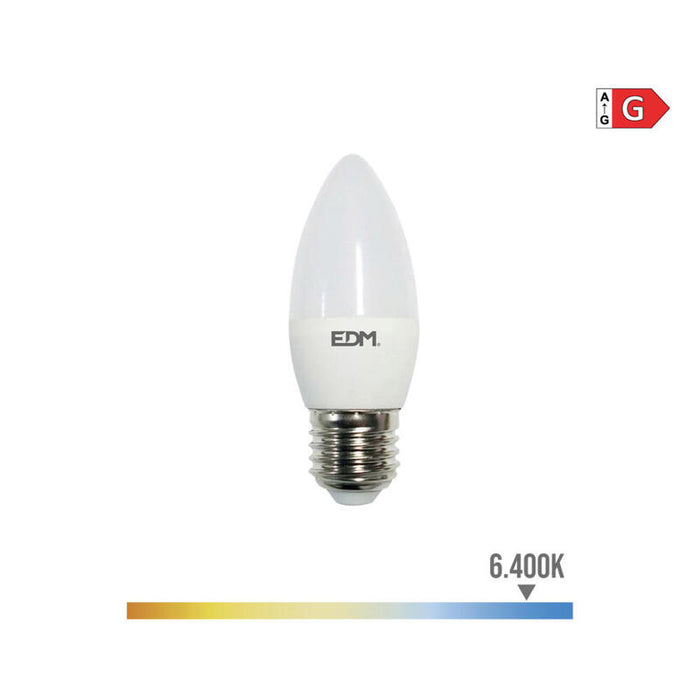 Pack De 5 Unidades - Bombilla Vela Led E27 5w 400lm 6400k Luz Fria Ø3,6x10,3cm Edm
