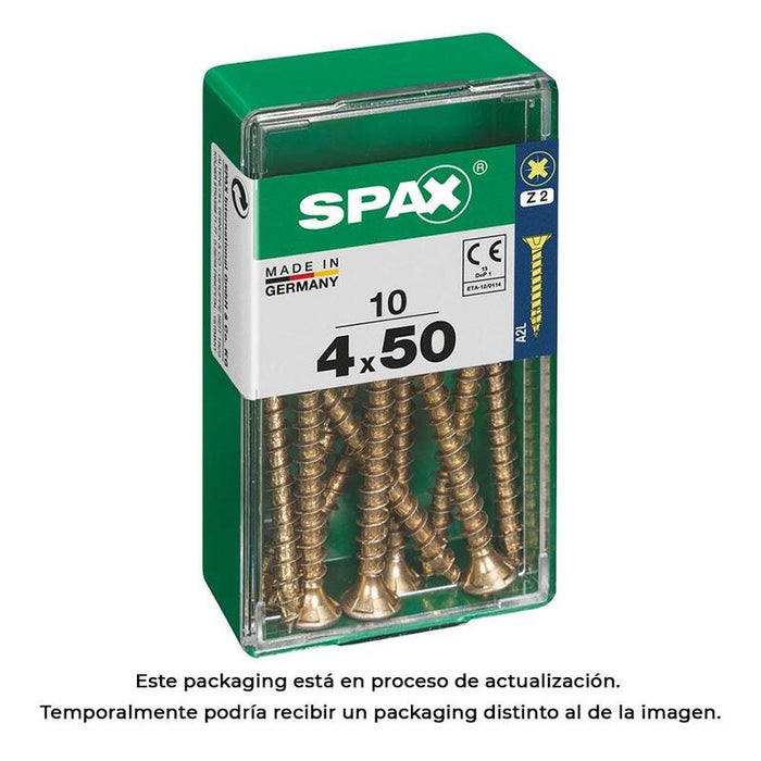 Pack De 5 Unidades - Caja 10 Unid. Tornillo Madera Cabeza Plana Yellox 4,0x50mm Spax