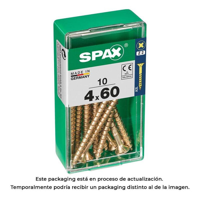 Pack De 5 Unidades - Caja 10 Unid. Tornillo Madera Cabeza Plana Yellox 4,0x60mm Spax