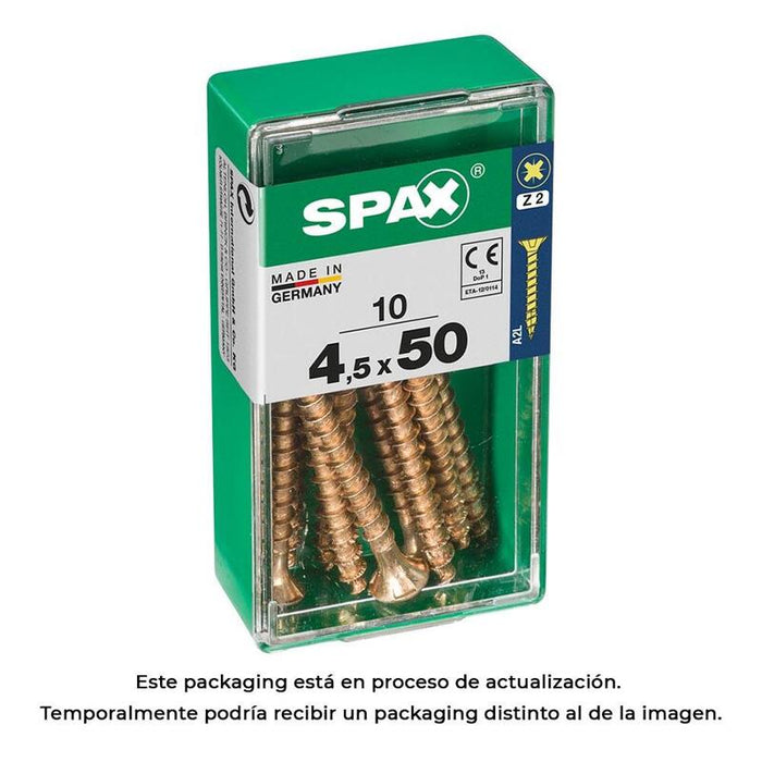 Pack De 5 Unidades - Caja 10 Unid. Tornillo Madera Cabeza Plana Yellox 4,5x50mm Spax