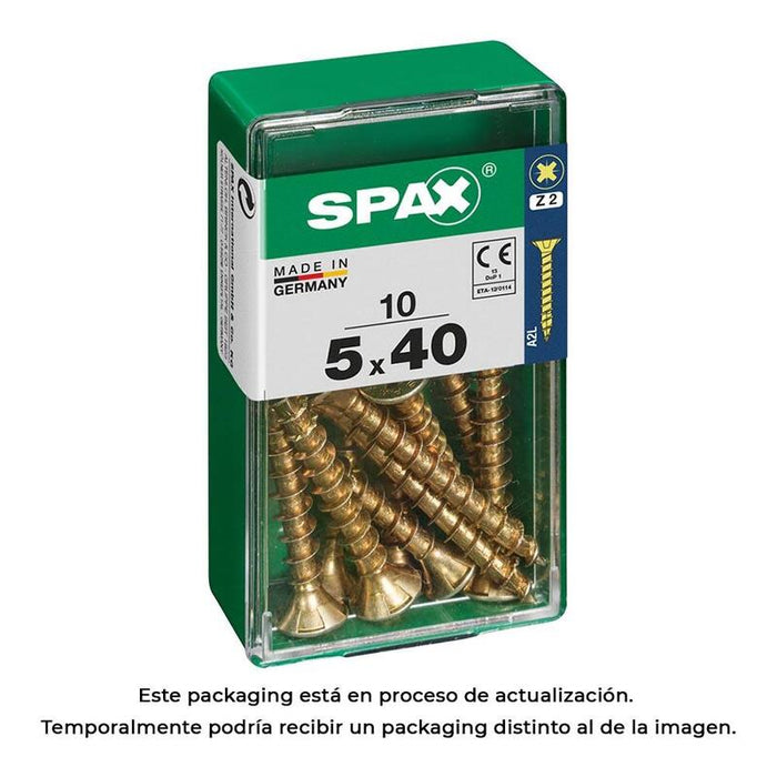 Pack De 5 Unidades - Caja 10 Unid. Tornillo Madera Cabeza Plana Yellox 5,0x40mm Spax