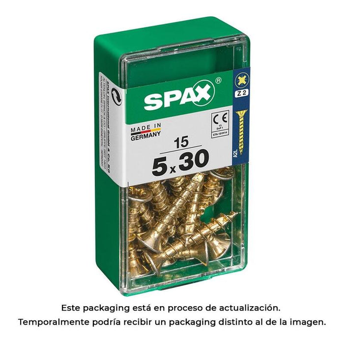 Pack De 5 Unidades - Caja 15 Uds. Tornillo Madera Spax Cab. Plana Yellox 5,0x30mm Spax