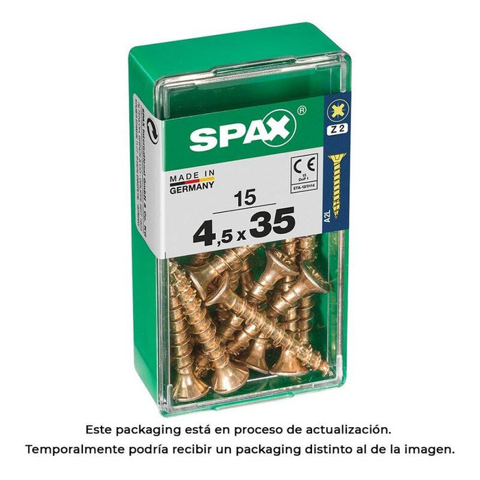 Pack De 5 Unidades - Caja 15 Unid. Tornillo Madera Cabeza Plana Yellox 4,5x35mm Spax