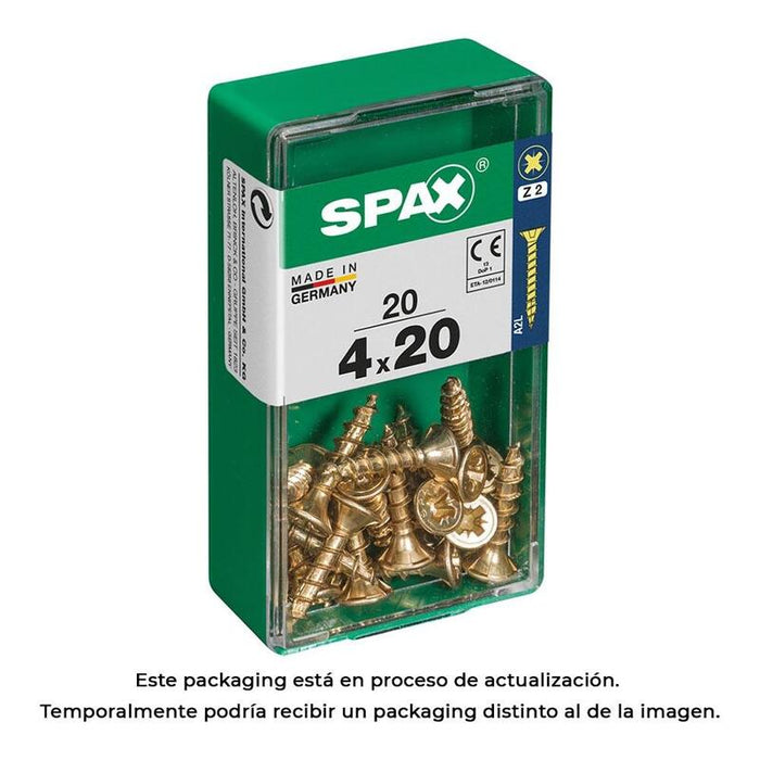 Pack De 5 Unidades - Caja 20 Unid. Tornillo Madera Cabeza Plana Yellox 4,0x20mm Spax