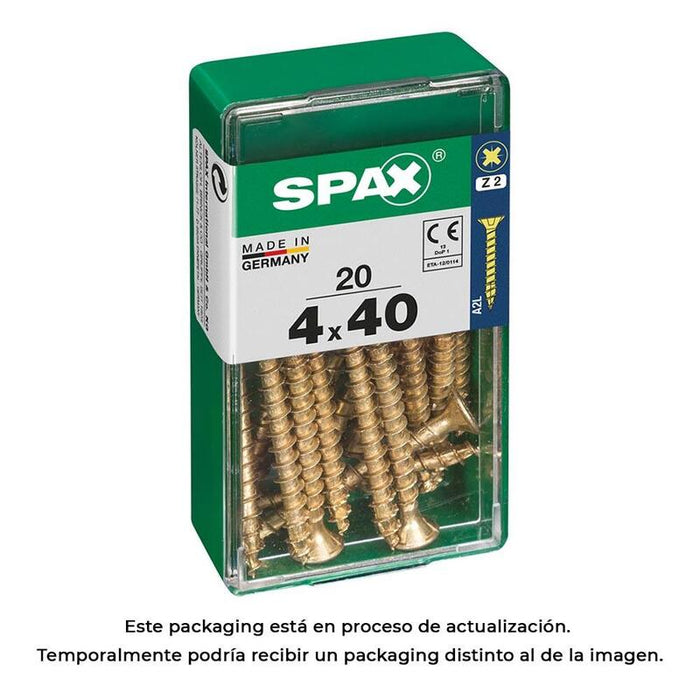 Pack De 5 Unidades - Caja 20 Unid. Tornillo Madera Cabeza Plana Yellox 4,0x40mm Spax