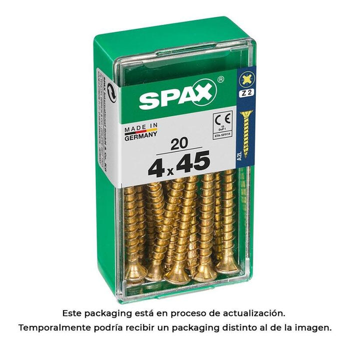 Pack De 5 Unidades - Caja 20 Unid. Tornillo Madera Cabeza Plana Yellox 4,0x45mm Spax