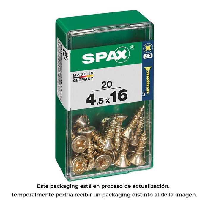 Pack De 5 Unidades - Caja 20 Unid. Tornillo Madera Cabeza Plana Yellox 4,5x16mm Spax
