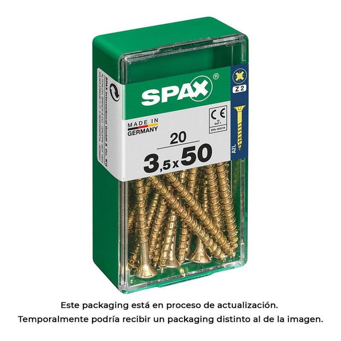 Pack De 5 Unidades - Caja 20 Unid. Tornillo Madera Spax Cabeza Plana Yellox 3,5x50mm Spax