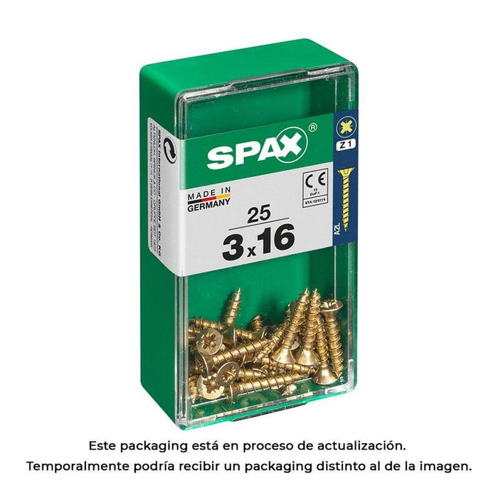 Pack De 5 Unidades - Caja 25 Unid. Tornillo Madera Spax Cabeza Plana Yellox 3,0x16mm Spax