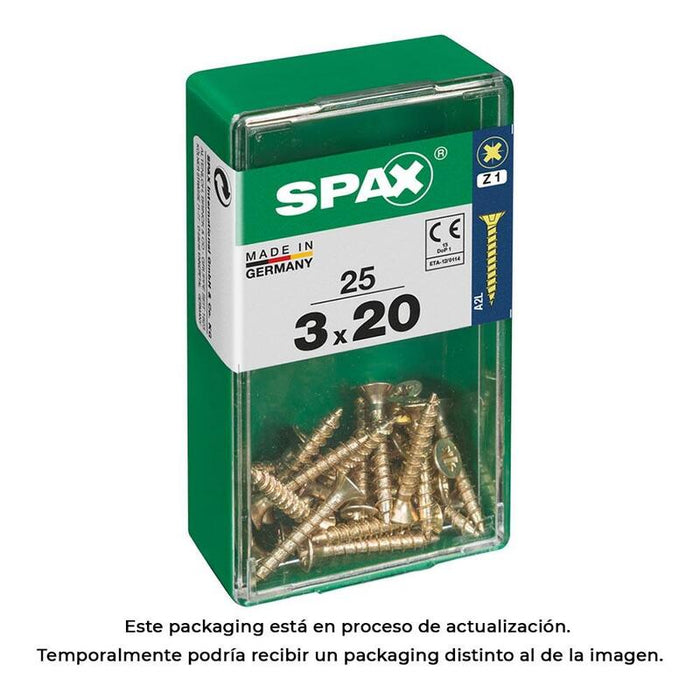 Pack De 5 Unidades - Caja 25 Unid. Tornillo Madera Spax Cabeza Plana Yellox 3,0x20mm Spax
