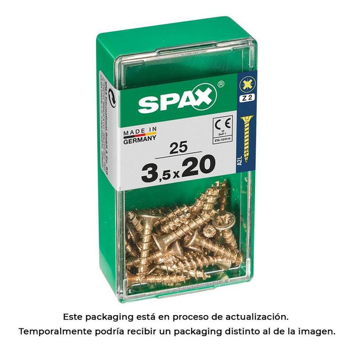 Pack De 5 Unidades - Caja 25 Unid. Tornillo Madera Spax Cabeza Plana Yellox 3,5x20mm Spax