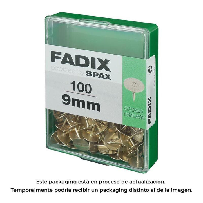 Pack De 5 Unidades - Caja M 100 Unid. Chincheta Plana Latonada 9mm Fadix