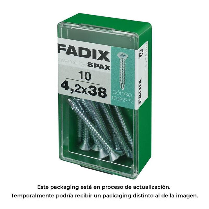 Pack De 5 Unidades - Caja S 10 Unid. Tornillo Rosca Chapa Cp Autot. Cinc 4,2x38mm Fadix