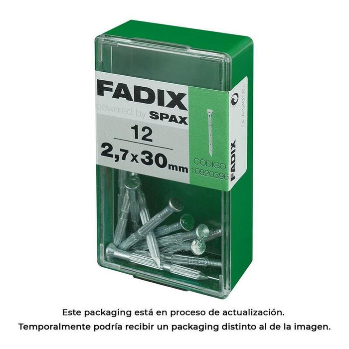 Pack De 5 Unidades - Caja S 12 Unid. Clavo Cp Estriado Acero 2,7x30mm Fadix