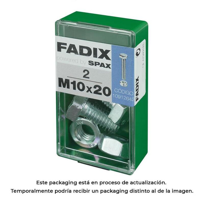 Pack De 5 Unidades - Caja S 2 Unid. Tornillo Metrica Cab Hex+Tuerca Cinc M 10x20mm Fadix