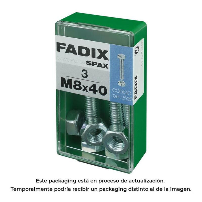 Pack De 5 Unidades - Caja S 3 Unid. Tornillo Metrica Cab Hex+Tuerca Cinc M 8x40mm Fadix