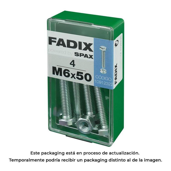 Pack De 5 Unidades - Caja S 4 Unid. Tornillo Metrica Cab Hex+Tuerca Cinc M 6x50mm Fadix