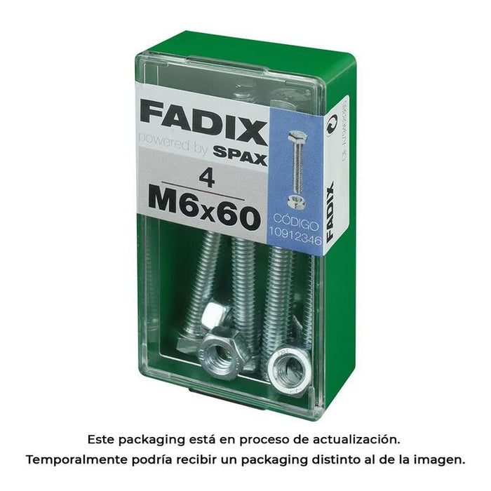 Pack De 5 Unidades - Caja S 4 Unid. Tornillo Metrica Cab Hex+Tuerca Cinc M 6x60mm Fadix