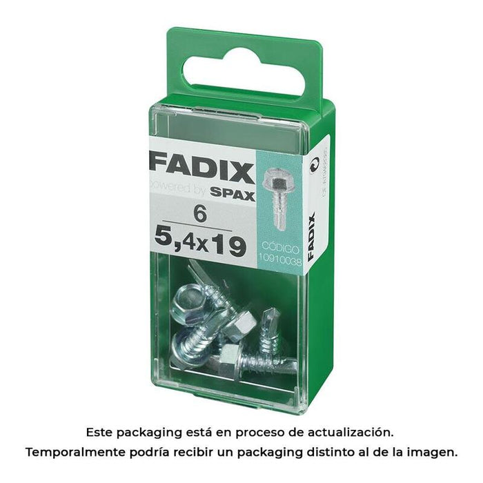 Pack De 5 Unidades - Caja S 6 Unid. Tornillo Rosca Chapa Hexagonal Autot. 5,4x19mm Fadix
