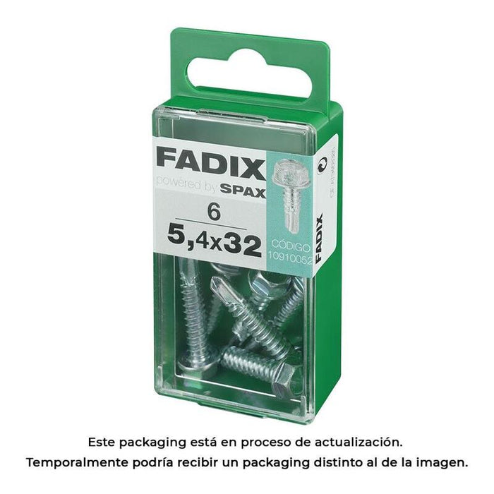 Pack De 5 Unidades - Caja S 6 Unid. Tornillo Rosca Chapa Hexagonal Autot. 5,4x32mm Fadix