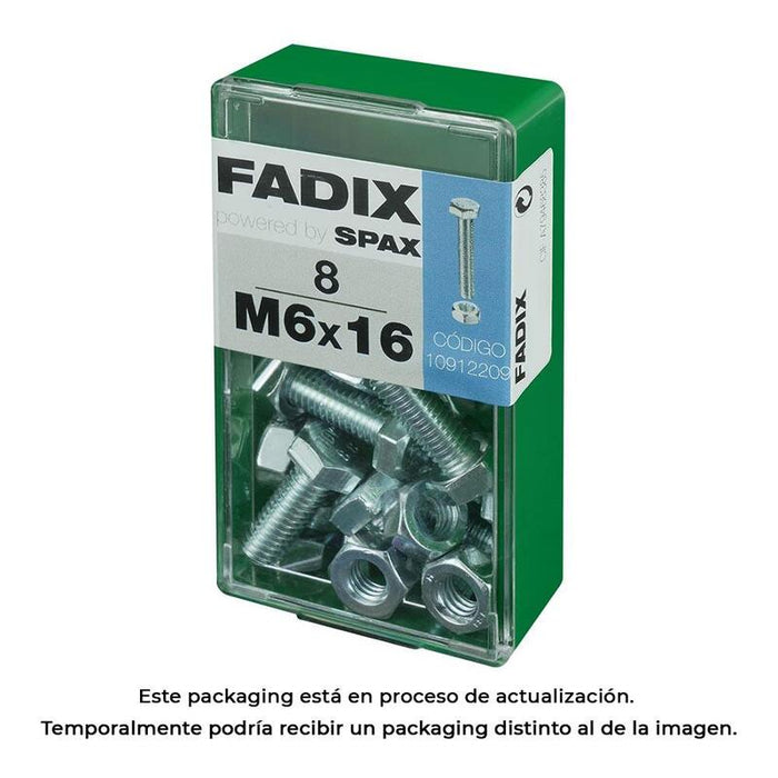Pack De 5 Unidades - Caja S 8 Unid. Tornillo Metrica Cab Hex+Tuerca Cinc M 6x16mm Fadix
