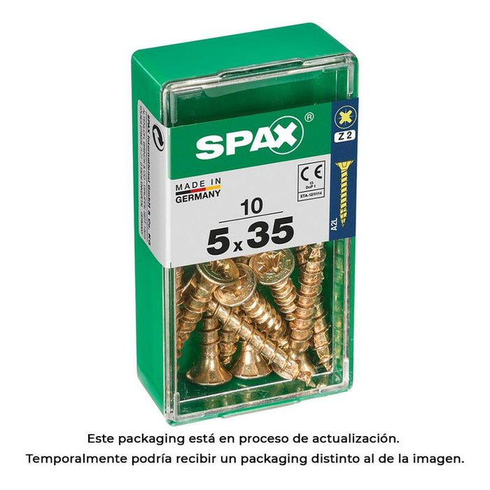Pack De 5 Unidades - Caja10 Unid. Tornillo Madera Cabeza Plana Yellox 5,0x35mm Spax