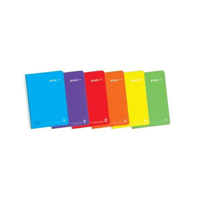 Pack De 5 Unidades Enri Plus Cuaderno Espiral Formato Folio Pautado 3.5mm - 80 Hojas 90gr Con Margen - Cubierta De Plastico - Colores Surtidos
