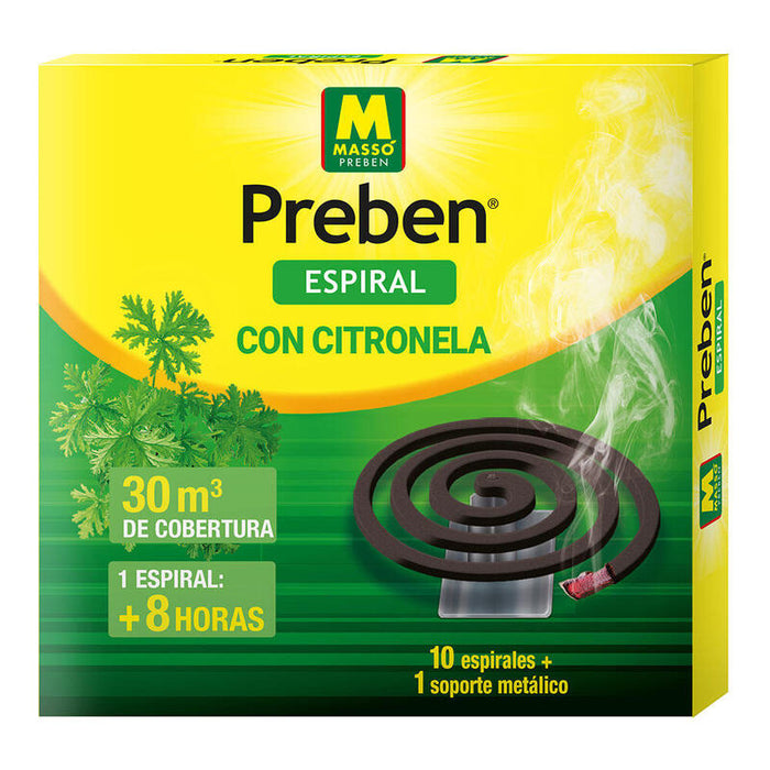 Pack De 5 Unidades - Espiral Anti-Mosquitos Citronela, 10 Espirales + 1 Soporte
