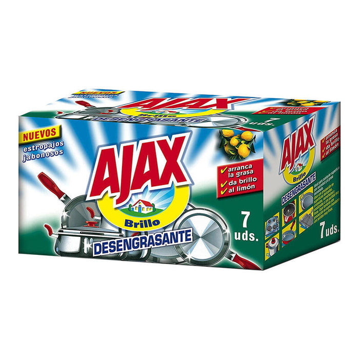 Pack De 5 Unidades - Estropajo Jabonoso Ajax Desengrasante Limón 7 Uds