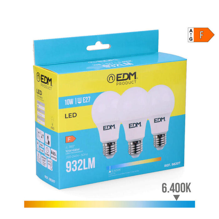 Pack De 5 Unidades - Kit 3 Bombillas Standard Led E27 10w 810lm 6400k Luz Fria Ø6x10,8cm Edm