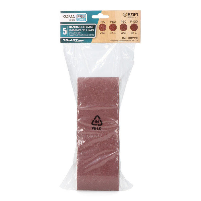 Pack De 5 Unidades - Kit 5 Lijas Para Lijadora De Banda 08778 Koma Tools Pro Series Battery