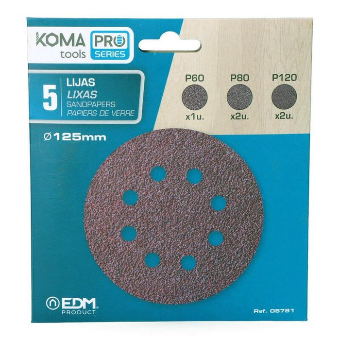 Pack De 5 Unidades - Kit 5 Lijas Para Lijadora Excéntrica 08780 Koma Tools Pro Series Battery