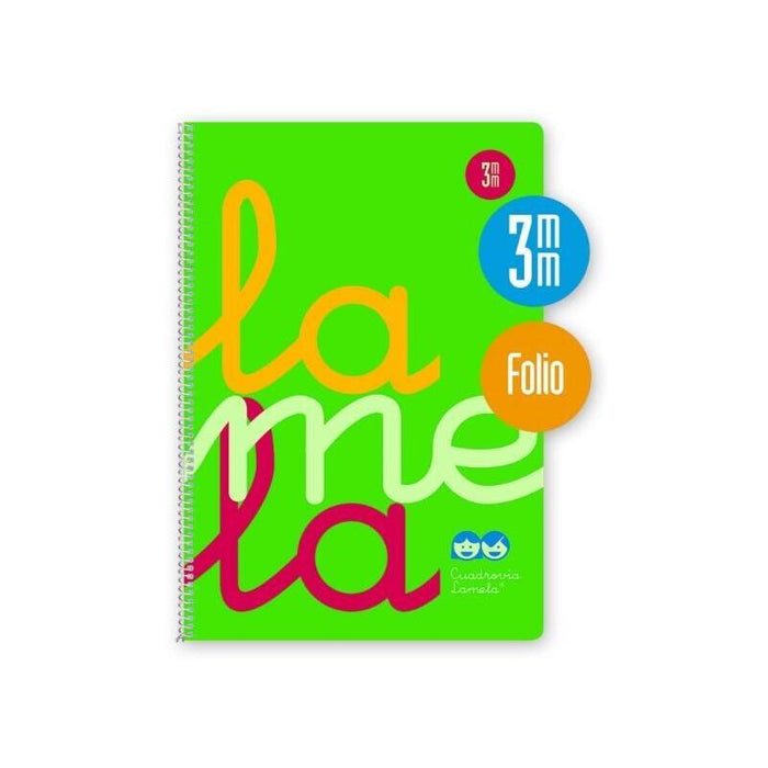 Pack De 5 Unidades Lamela Cuaderno Espiral 80h Folio 90gr Cuadrovía 3mm C/Margen Cubierta Pp Verde Fluorescente