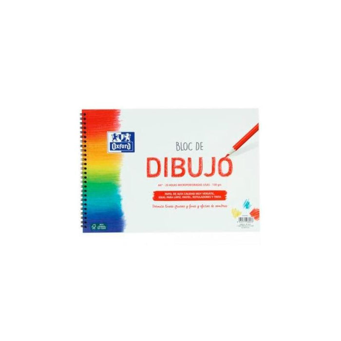 Pack De 5 Unidades Oxford Bloc Dibujo Escolar T/ Blanda Espiral 20h 130gr A4+ Liso Blanco