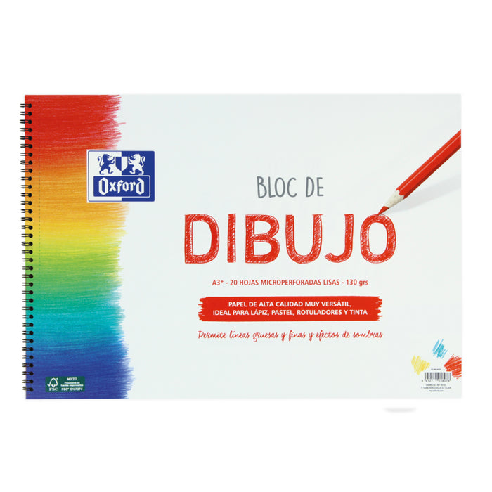 Pack De 5 Unidades Oxford Dibujo Escolar Bloc Espiral A3+ - Tapa Blanda/Contratapa Rigida - 20 Hojas 130gr Liso