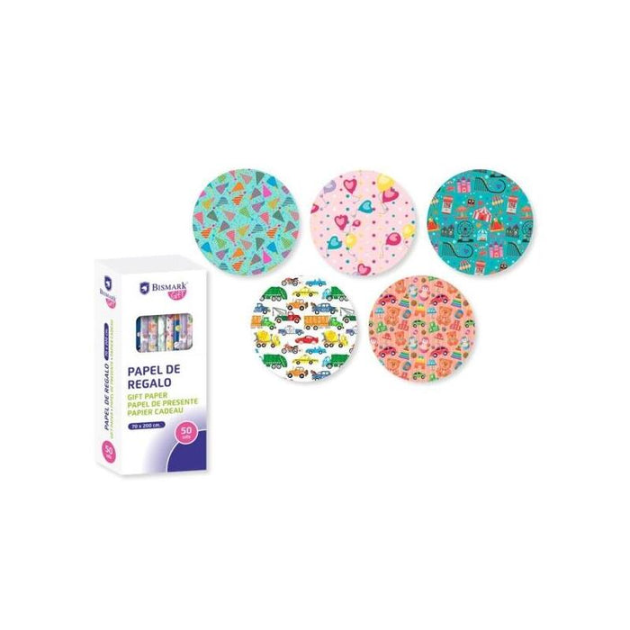 Pack De 50 Unidades Bismark Kids Rollo De Papel Regalo - Medidas 70cmx200cm - 5 Diseã±Os Diferentes