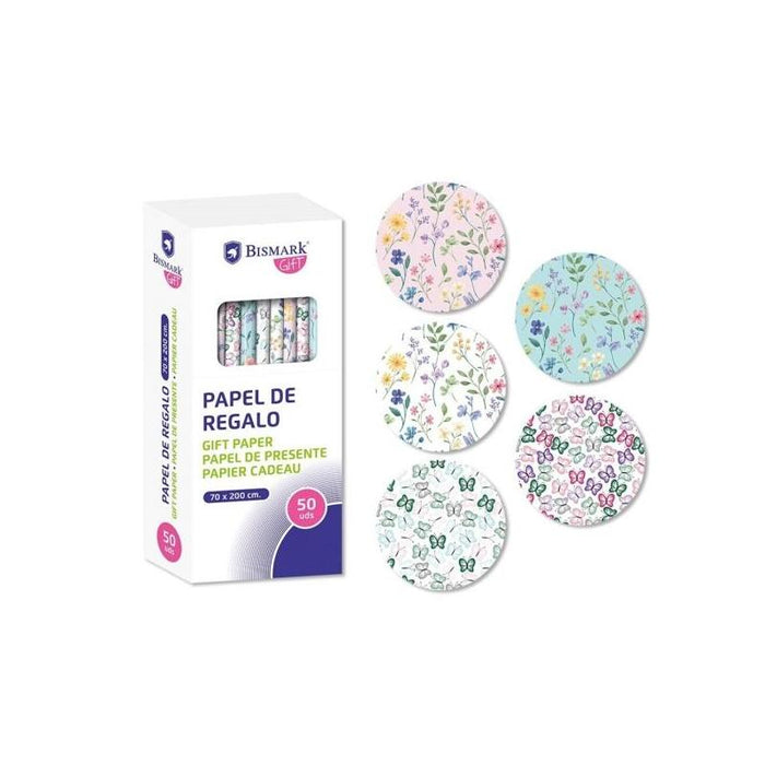 Pack De 50 Unidades Bismark Naturaleza Rollo De Papel Regalo - Medidas 70cmx200cm - 5 Diseã±Os Diferentes - 10 Rollos