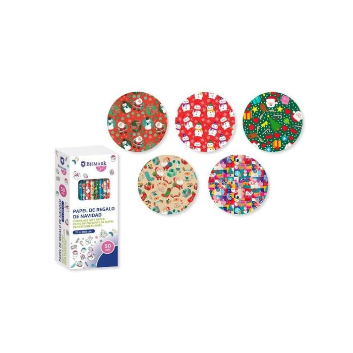 Pack De 50 Unidades Bismark Navidad Colors Rollo De Papel Regalo - Medidas 70cmx200cm - 5 Diseã±Os Diferentes