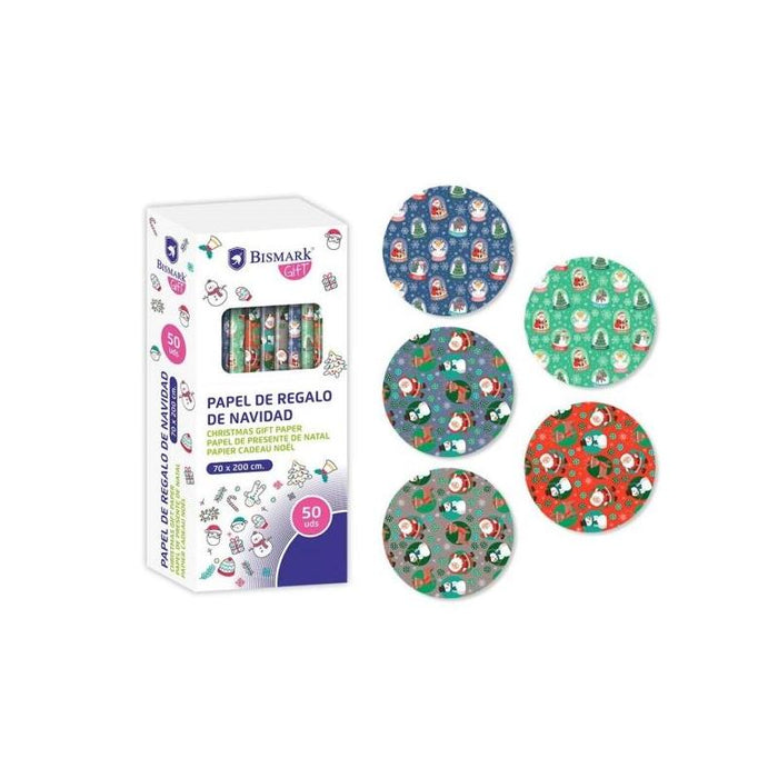 Pack De 50 Unidades Bismark Navidad Papa Noel Rollo De Papel Regalo - Medidas 70cmx200cm - 5 Diseã±Os Diferentes