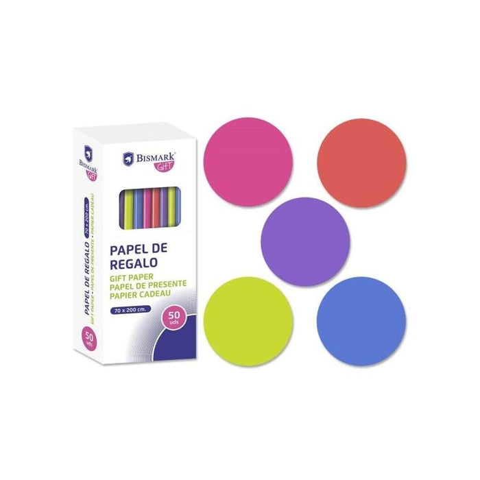 Pack De 50 Unidades Bismark Neon Rollo De Papel Regalo - Medidas 70cmx200cm - 5 Colores Neon
