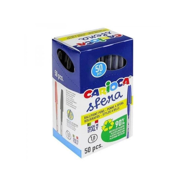Pack De 50 Unidades Carioca Sfera Boligrafo - Punta Ø 1mm - Capuchon Y Retro Del Color De La Tinta - Escritura Super