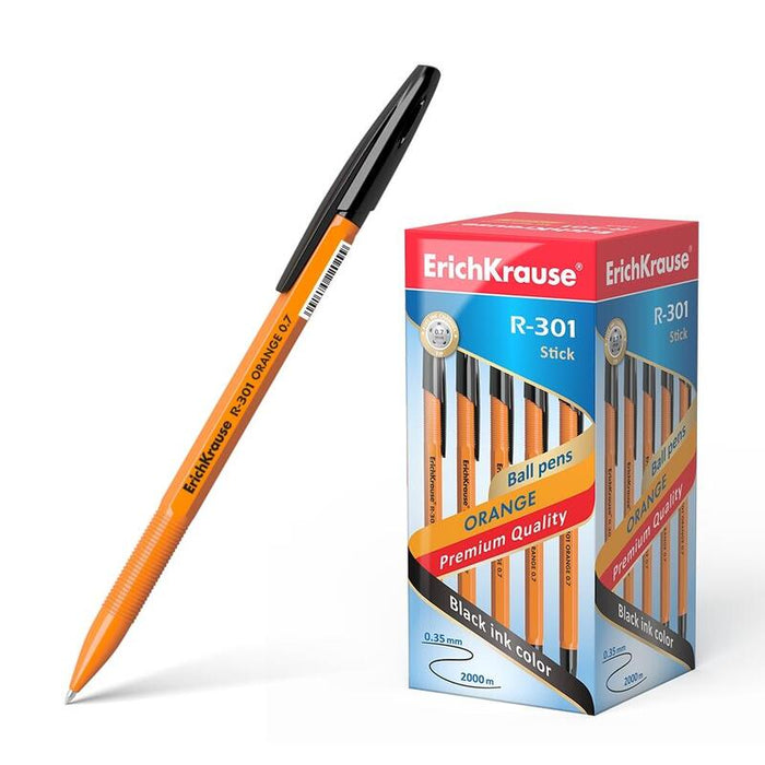 Pack De 50 Unidades Erichkrause Boligrafo R-301 Naranja Stick 0.7 - Cuerpo Hexagonal Opaco - Punta De 0.7mm - Tinta De Secado Rapido - Color Negro