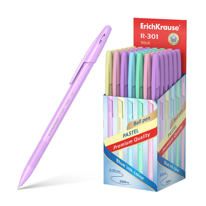 Pack De 50 Unidades Erichkrause Boligrafo R-301 Pastel Stick 0.7 - Recargable - Tinta De Secado Rapido - Color Azul