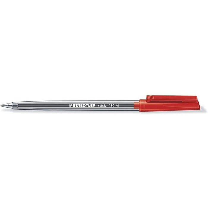 Pack De 50 Unidades Staedtler Stick 430 Boligrafo Con Capuchon - Punta 0.35mm - Tinta Endeleble - Color Rojo