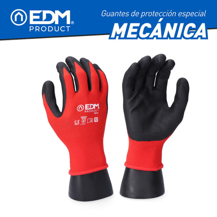 Pack De 6 Unidades - Guante Industria Mecánica Nylon/Lycra Recub. Nitrilo Apto Pantalla Táctil Talla 8 Edm