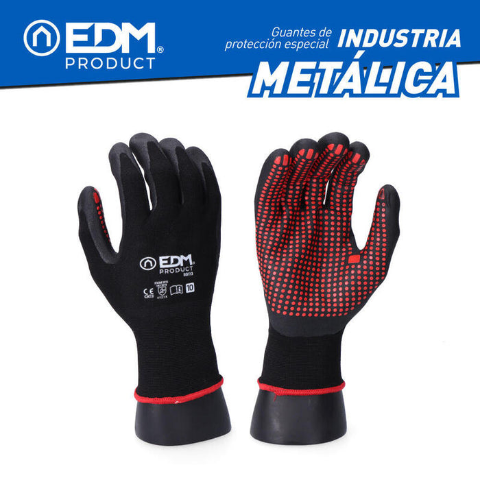 Pack De 6 Unidades - Guante Industria Metalúrgica Nylon/Lycra Recubierto De Nitrilo Talla 10 Edm