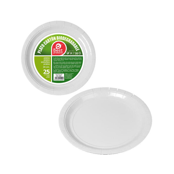 Pack De 6 Unidades - Pack Con 25 Unid. Platos Blancos Cartón Ø20cm Best Products Green